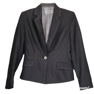 Le Suit Blazer Women 4 Gray Single Button Contrast Stitch Professional‎ Career
